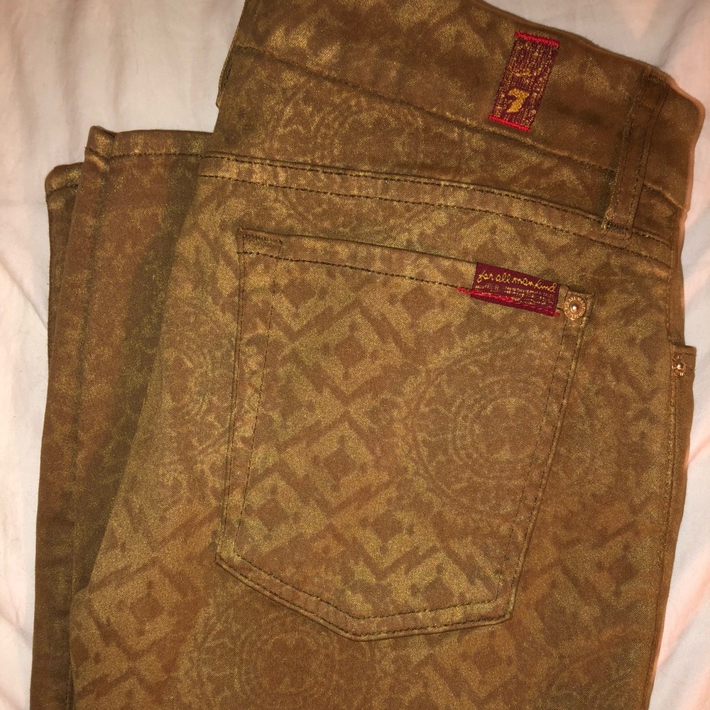 7 For All Mankind Gold Patterned Pants